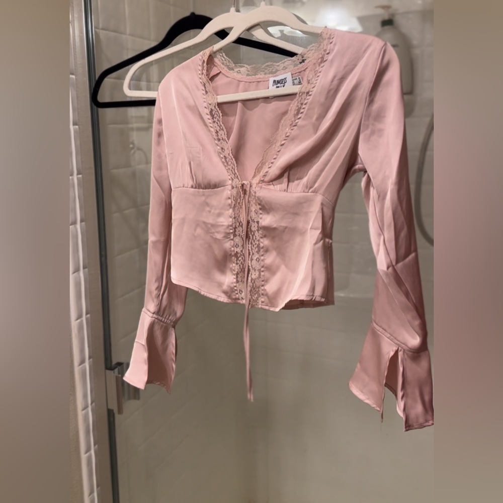 Princess Polly pink long sleeve crop top